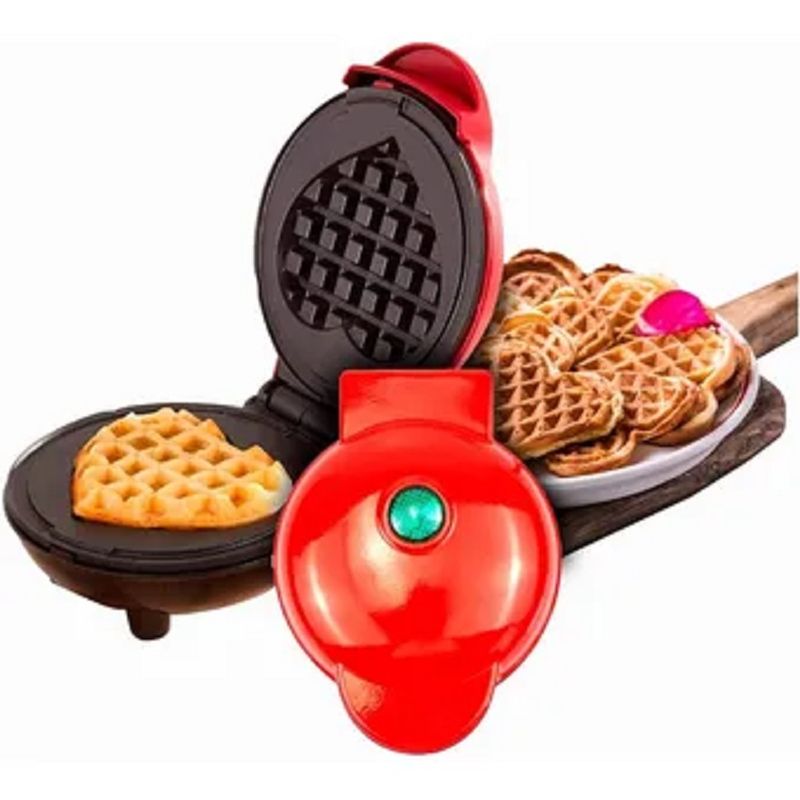 GENERICO - Mini Wafflera Corazon Pequeña Electrica Antiadherente