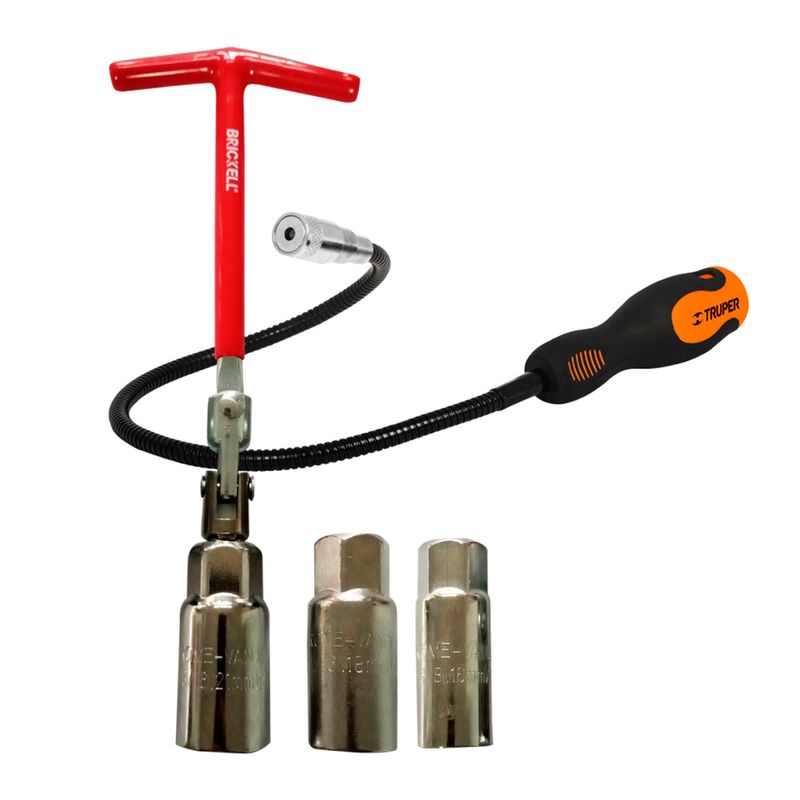 TRUPER - Llave Para Bujías 4 Piezas+ Imán Extensible Flexible Con Led