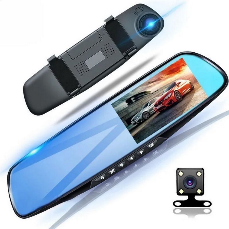 GENERICO - Espejo Carro Retrovisor Dvr Cámara D Reversa 4.3 PuLG 1080hd