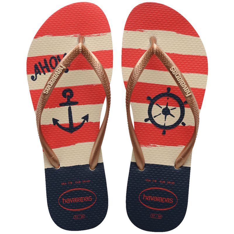 HAVAIANAS - Chanclas Sandalias Havaianas Slim Nautical Mujer Dorado