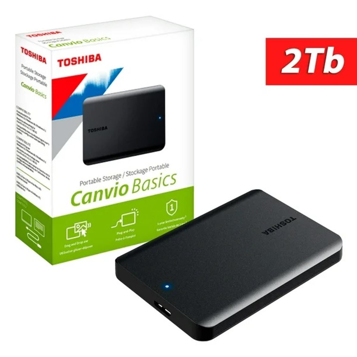 TOSHIBA - Disco Duro Externo Toshiba 2TB Canvio Basics 3.0