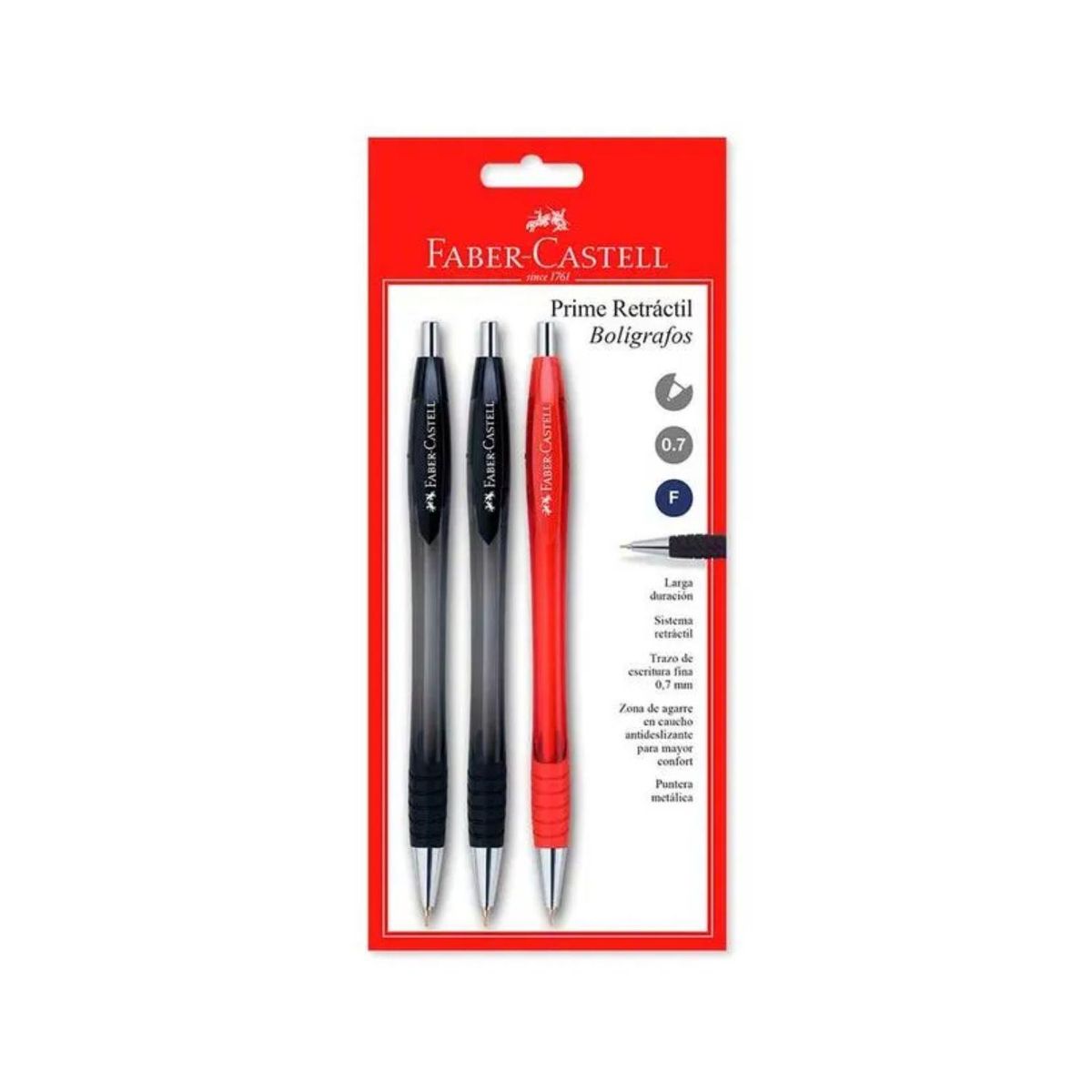 FABER CASTELL - Boligrafo Retractil Prime X 3 Und 2n - 1r Bl Faber Castell
