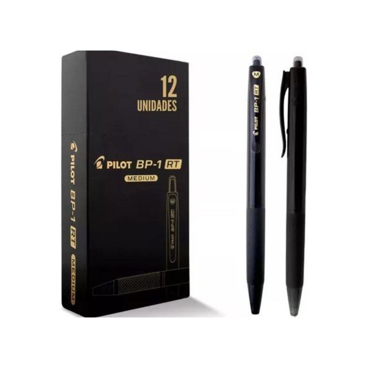 PILOT - Boligrafo Retractil Bp1 Negro Medio Pilot X 12 Unidades