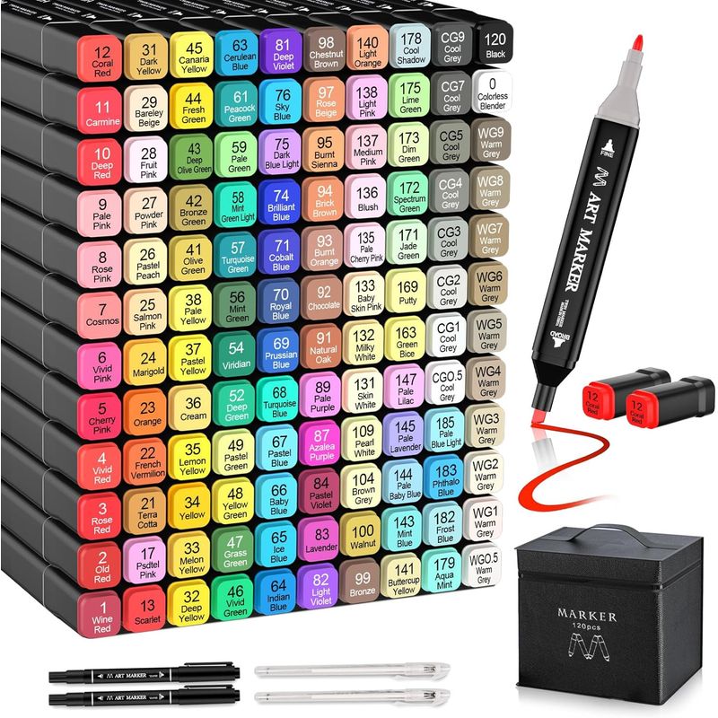 GENERICO - Marcadores Dobles Set De 120 Colores Base De Alcohol