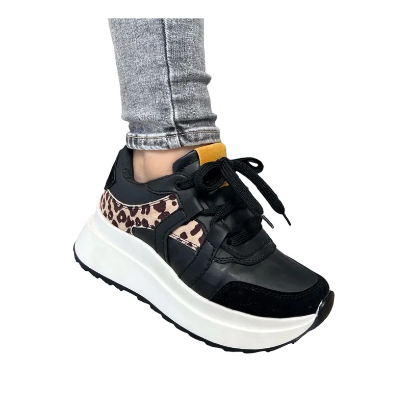 EVEGONZ - Tenis Deportivo Mujer Calzado Animal Print Negros Urban Moda