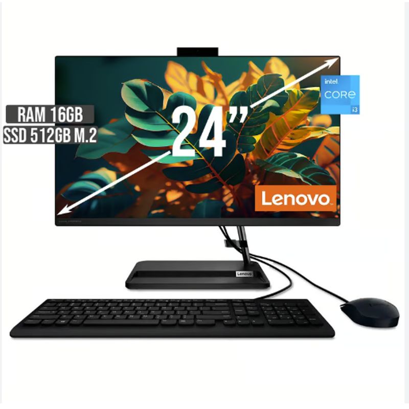 LENOVO - TODO EN UNO LENOVO 3 Intel Core i3-1215U RAM 16GB SSD 512GB WIN11 23.8" FHD