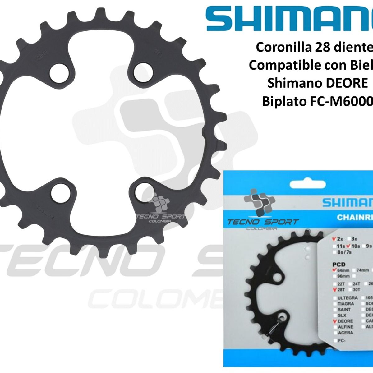 SHIMANO - Plato Coronilla Shimano Deore M6000 10v Biplato 28 Dientes