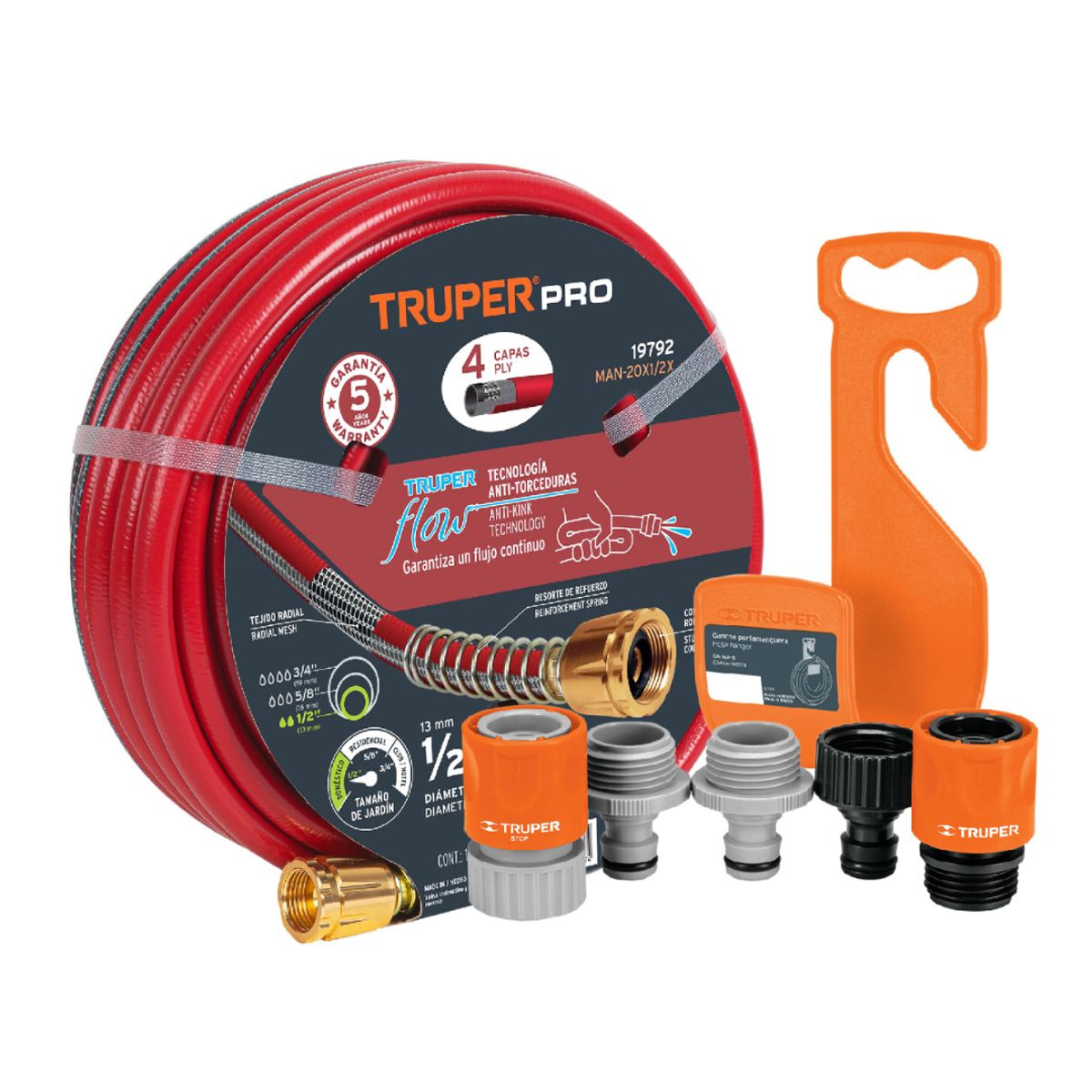 TRUPER - Manguera 20m 4 Capas + Gancho + Acoples Click