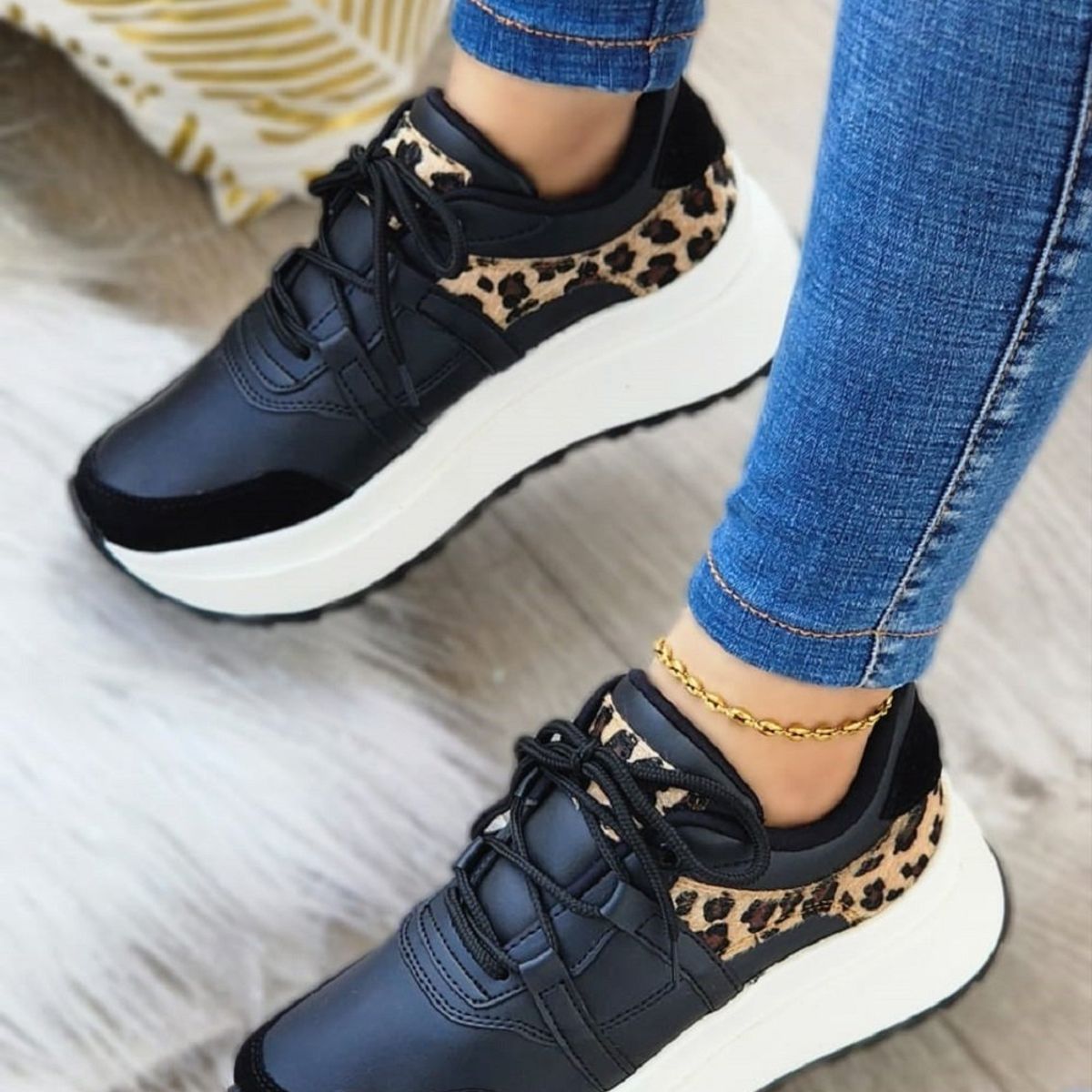 EVEGONZ - Tenis de  Mujer Calzado Casual Negro de Moda