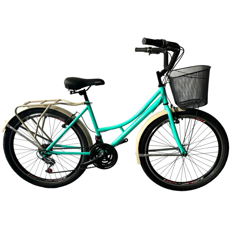 ATILA - Bicicleta playera rin 26 parrilla y canasta 18 cambios MENTA