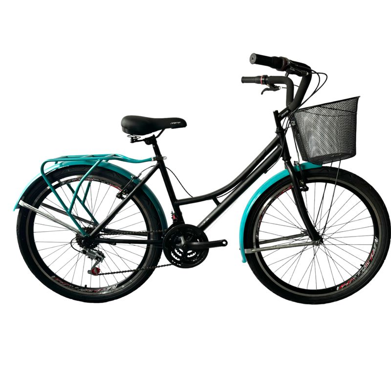 ATILA - Bicicleta playera rin 26 parrilla y canasta 18 cambios NEGRO
