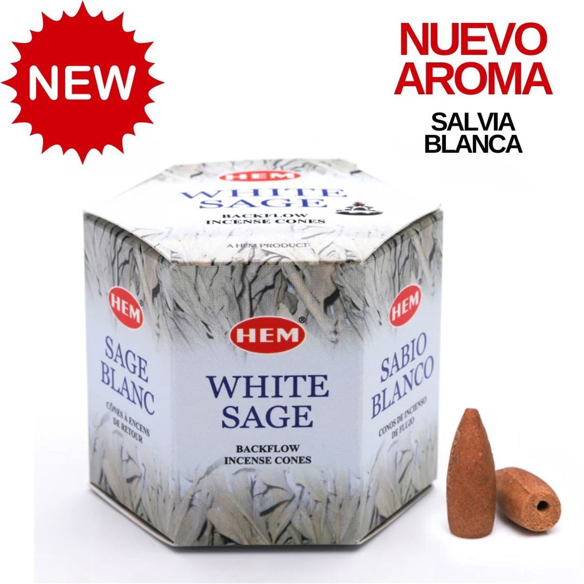 HEM - Incienso Hem Cono De Reflujo Backflow X40uni SALVIA BLANCA