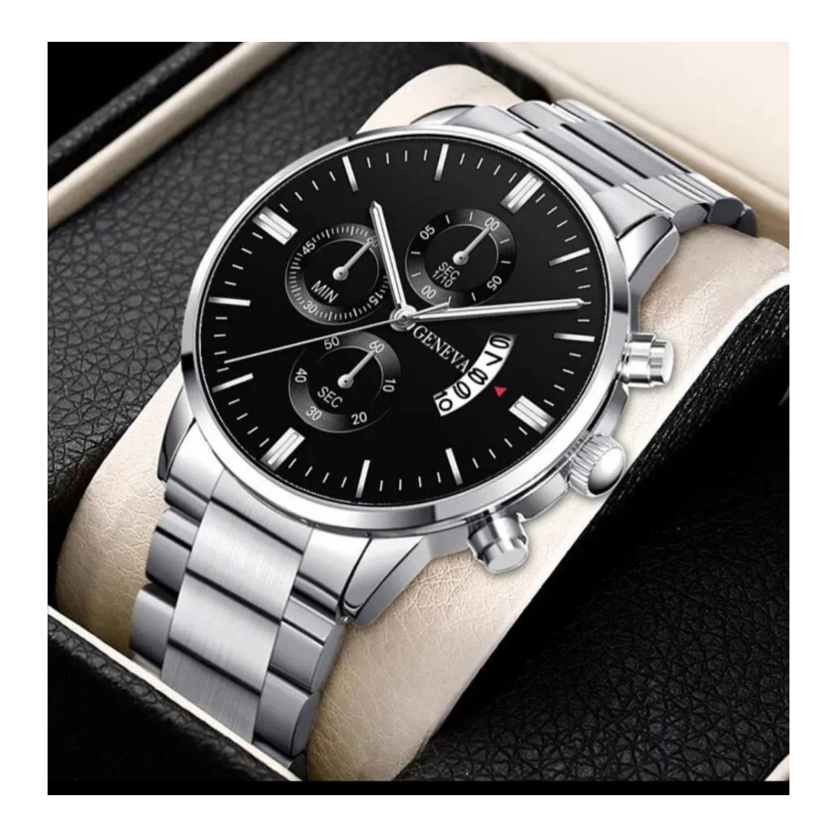 GENERICO - RELOJ GENEVA CON CALENDARIO DE LUJO DE ACERO CLASICO ELEGANTE HOMBRE