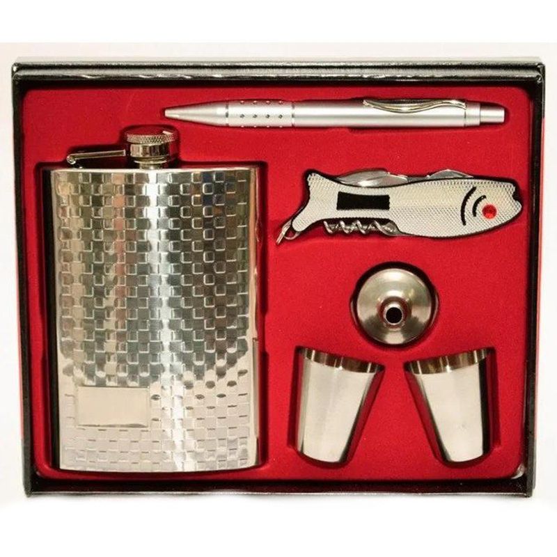 GENERICO - Licorera Whiskera 9oz Inox. 2 Copas + Lapicero +navaja