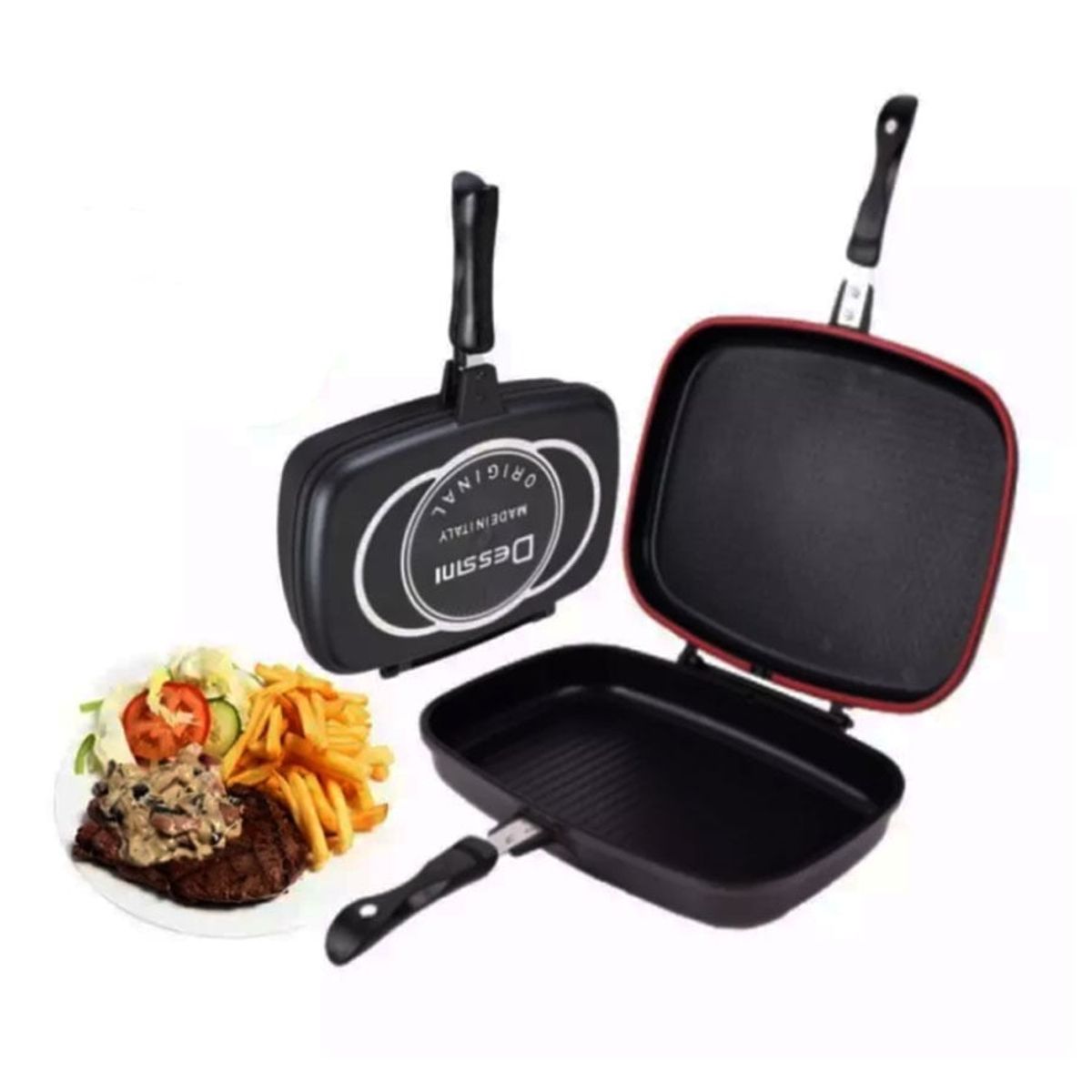 DESSINI - Sartén Doble Parrilla Dessini Italiana Antiadherente 36 Cm