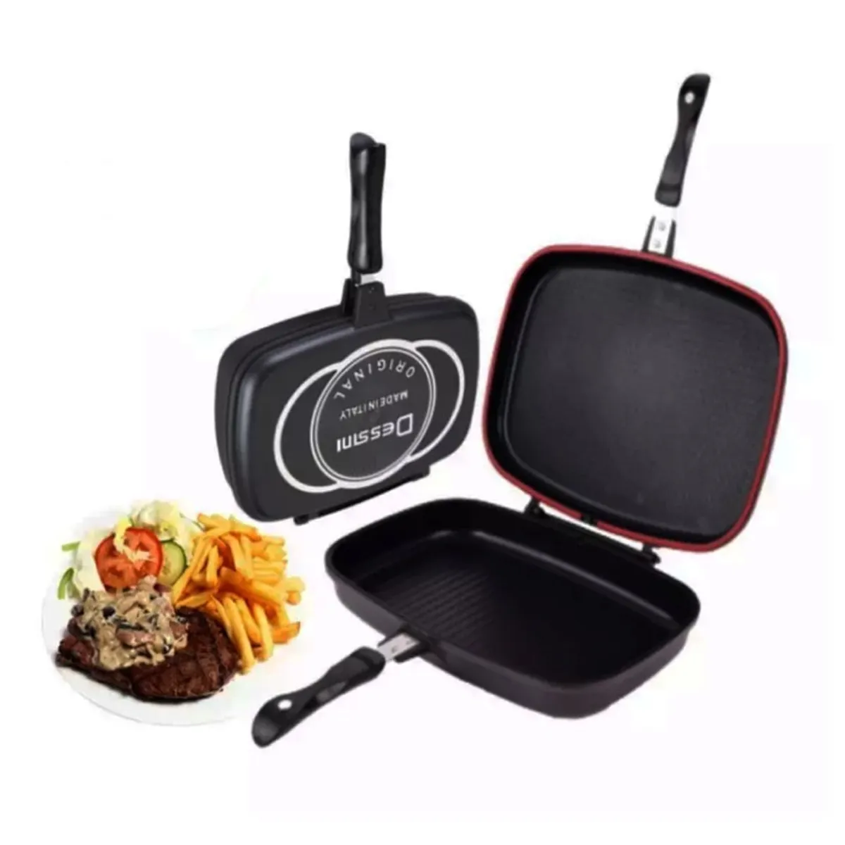 DESSINI - Sartén Doble Parrilla Dessini Italiana Antiadherente 36 Cm