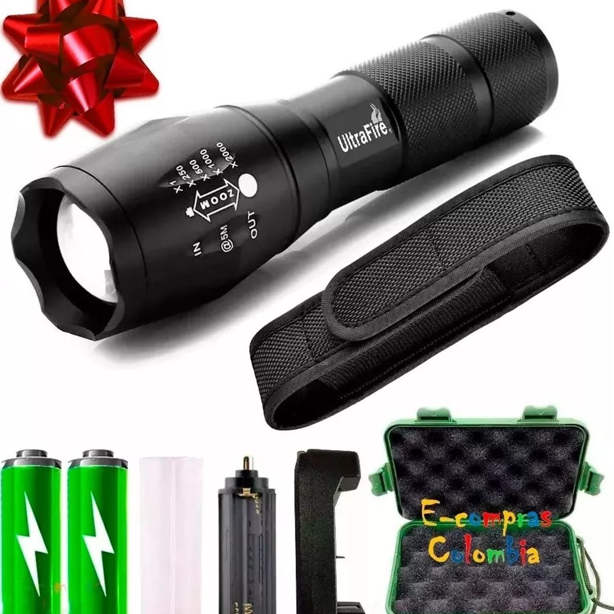 ULTRAFIRE - Linterna LED Recargable Potente Litio funda Cinturon