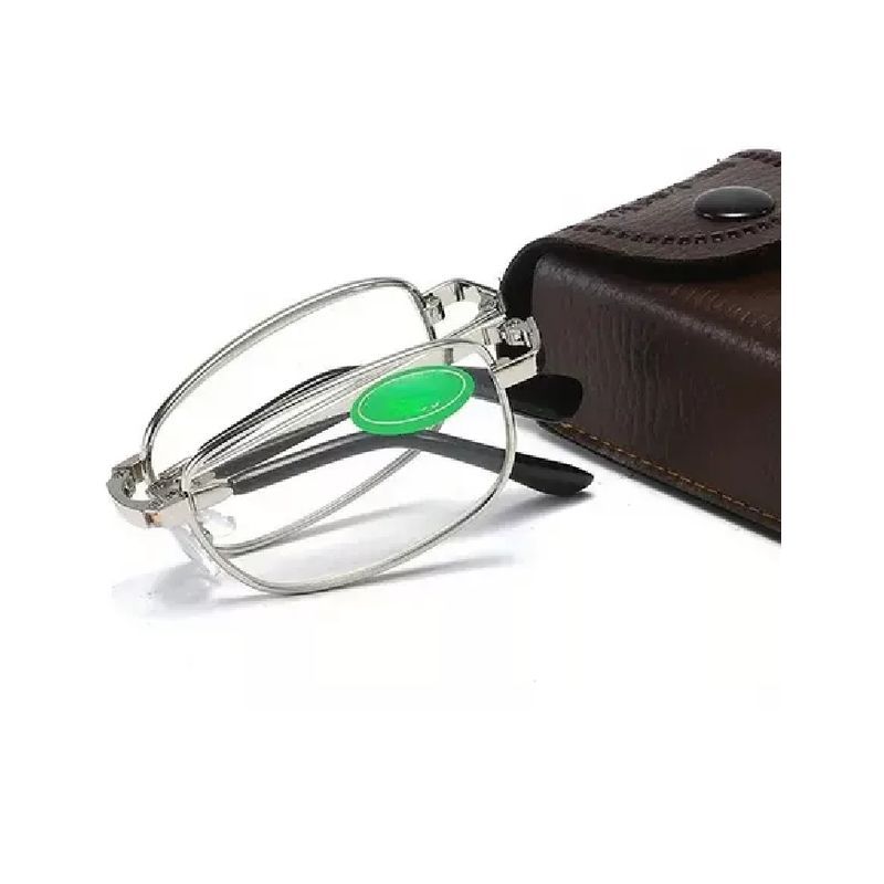 GENERICO - Gafas De Lectura Estuche Cuero Plegable Aumento 1 0x Plateado