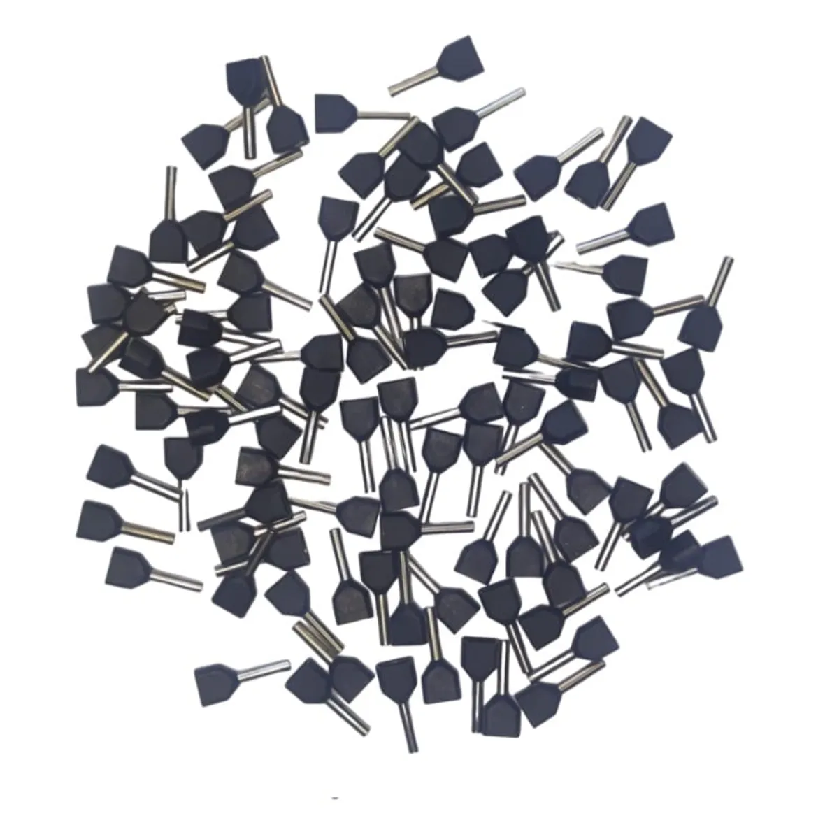 GENERICO - 100pcs Terminal doble Pin Tubular Cable 2x22AWG TE0508 NEGRO