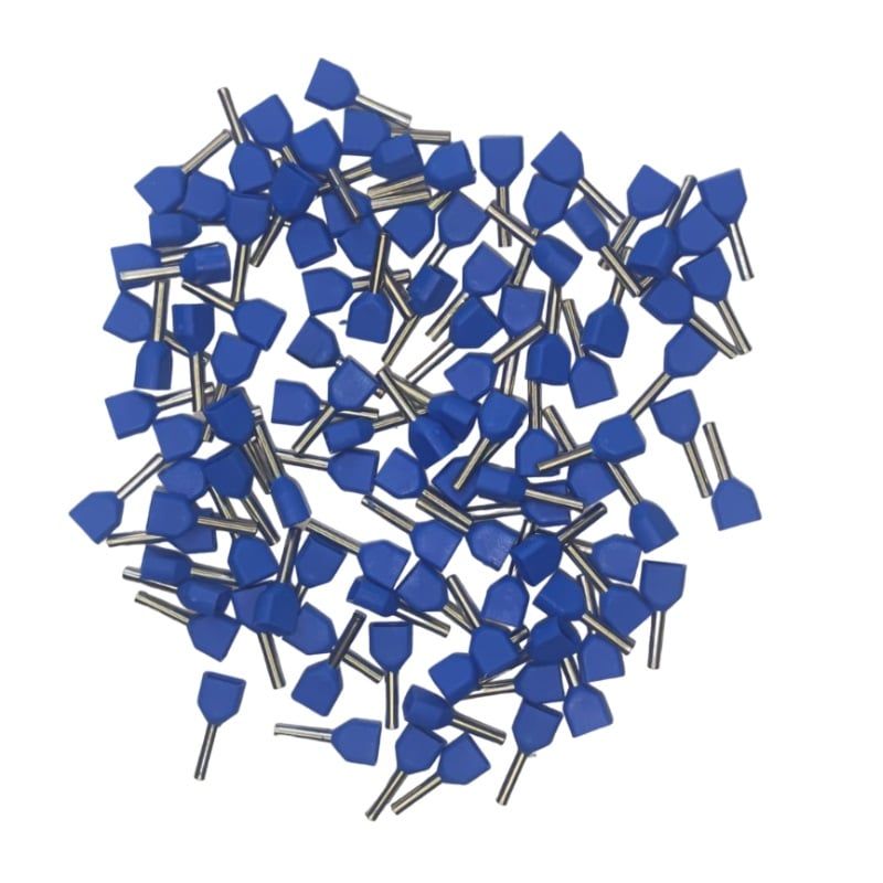 GENERICO - 100pcs Terminal doble Pin Tubular Cable 2x22AWG TE0508 AZUL