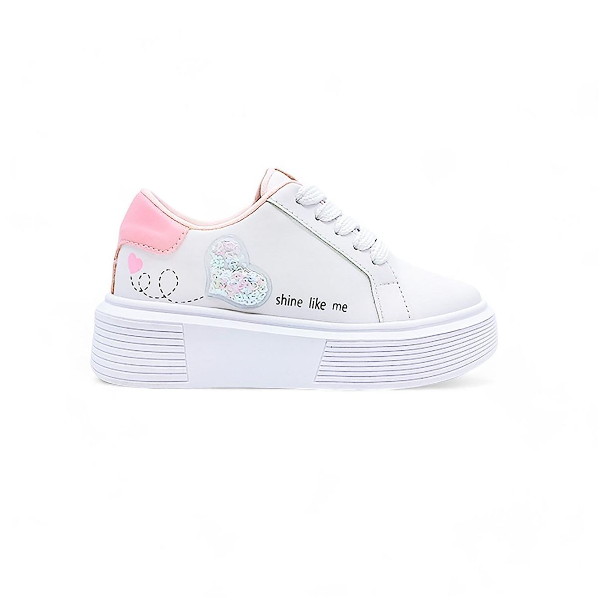 PAPOS - Zapatos Casuales para Niñas Shine Blanco y Rosado_.