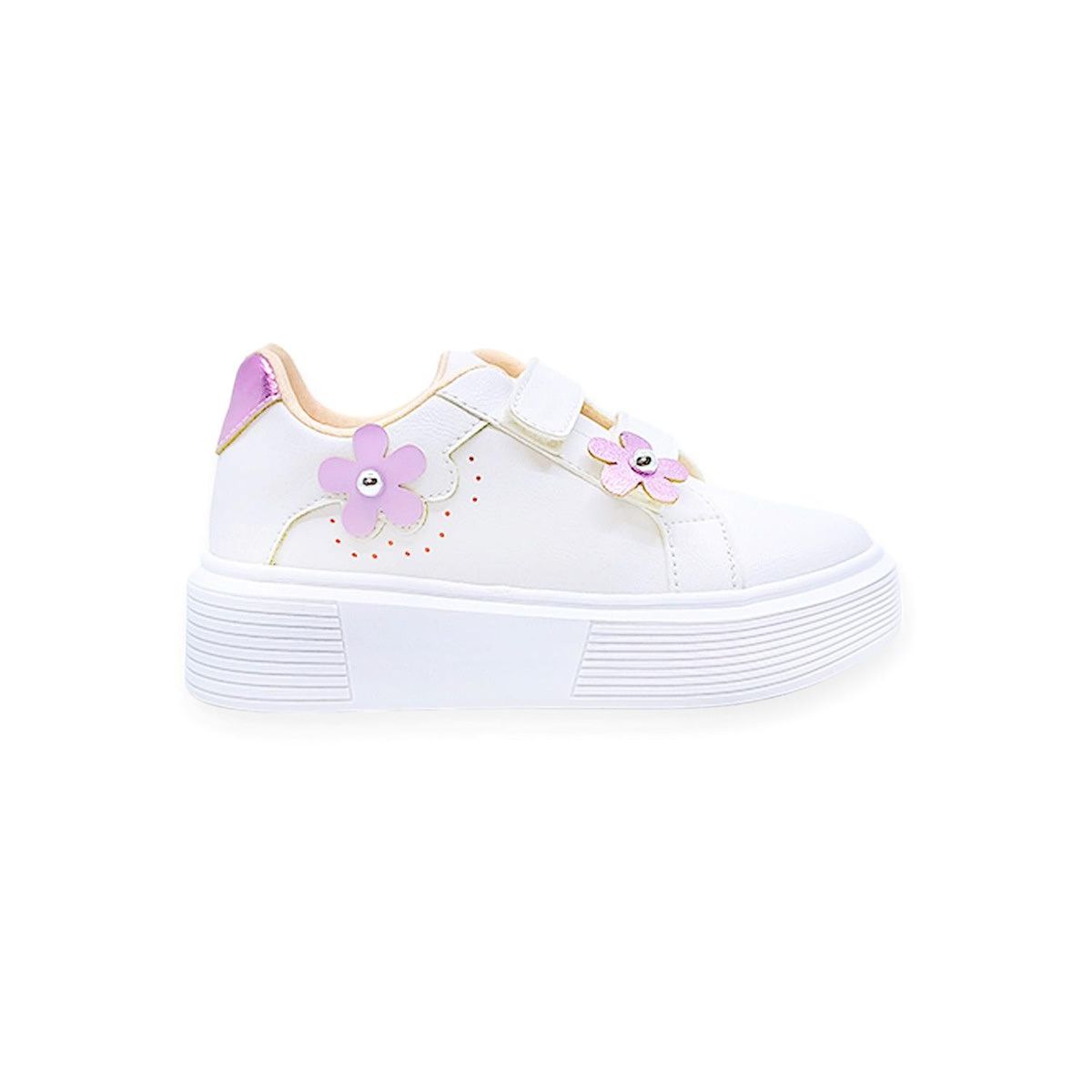 PAPOS - Zapatos Casuales para Niñas Shine Blanco y Lila_.