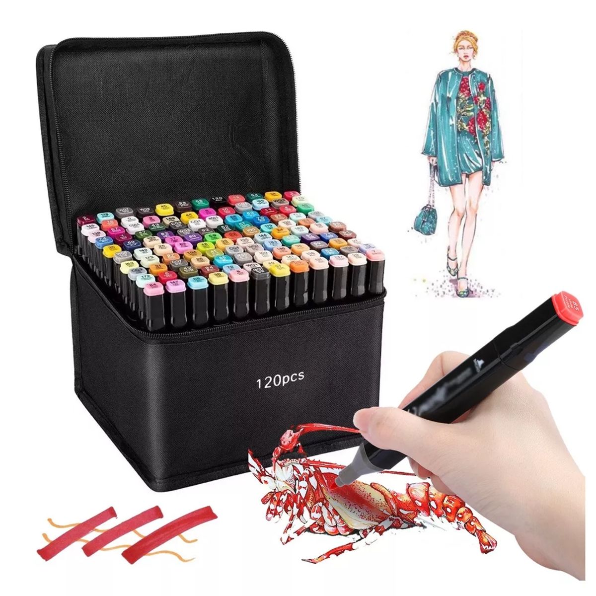 GENERICO - Set de 120 Marcadores de Doble Punta con Base de Alcohol