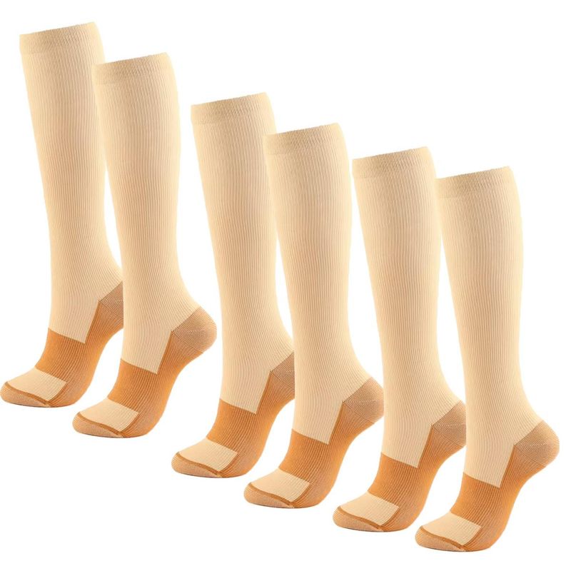 VITALIA TECHNOLOGY - Medias de Compresion Vitalia Mujer Hombre 20-30 mmHg Set x 3 - Beige - L/XL-