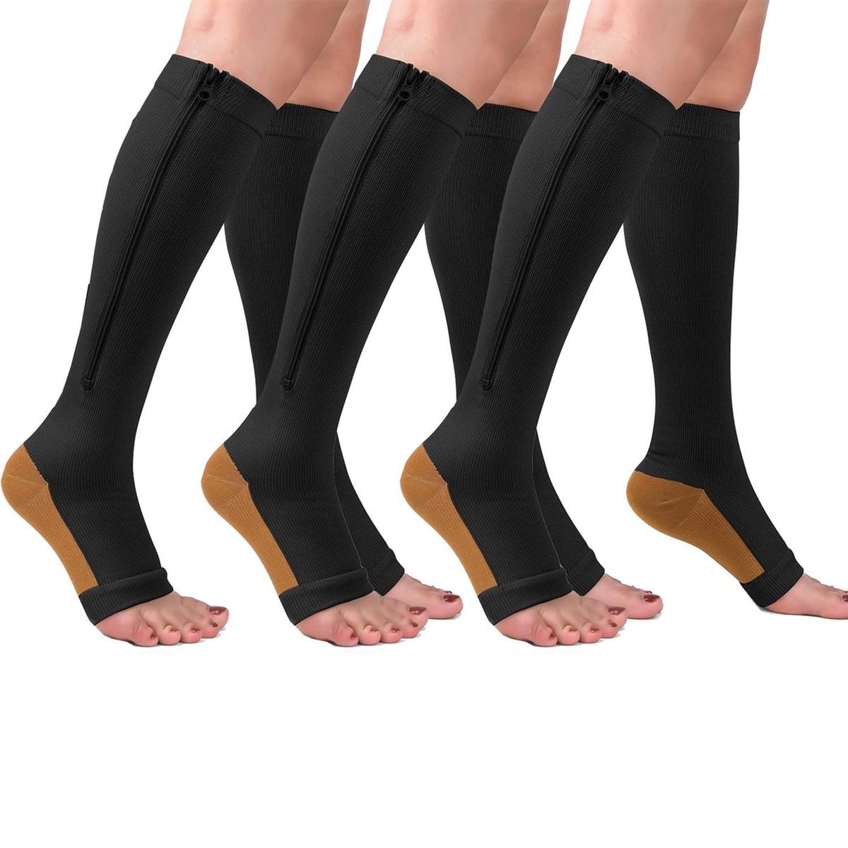 VITALIA TECHNOLOGY - Medias de Compresion Cremallera Vitalia 15-20 mmHg Set x 3 - Negro - L/XL-