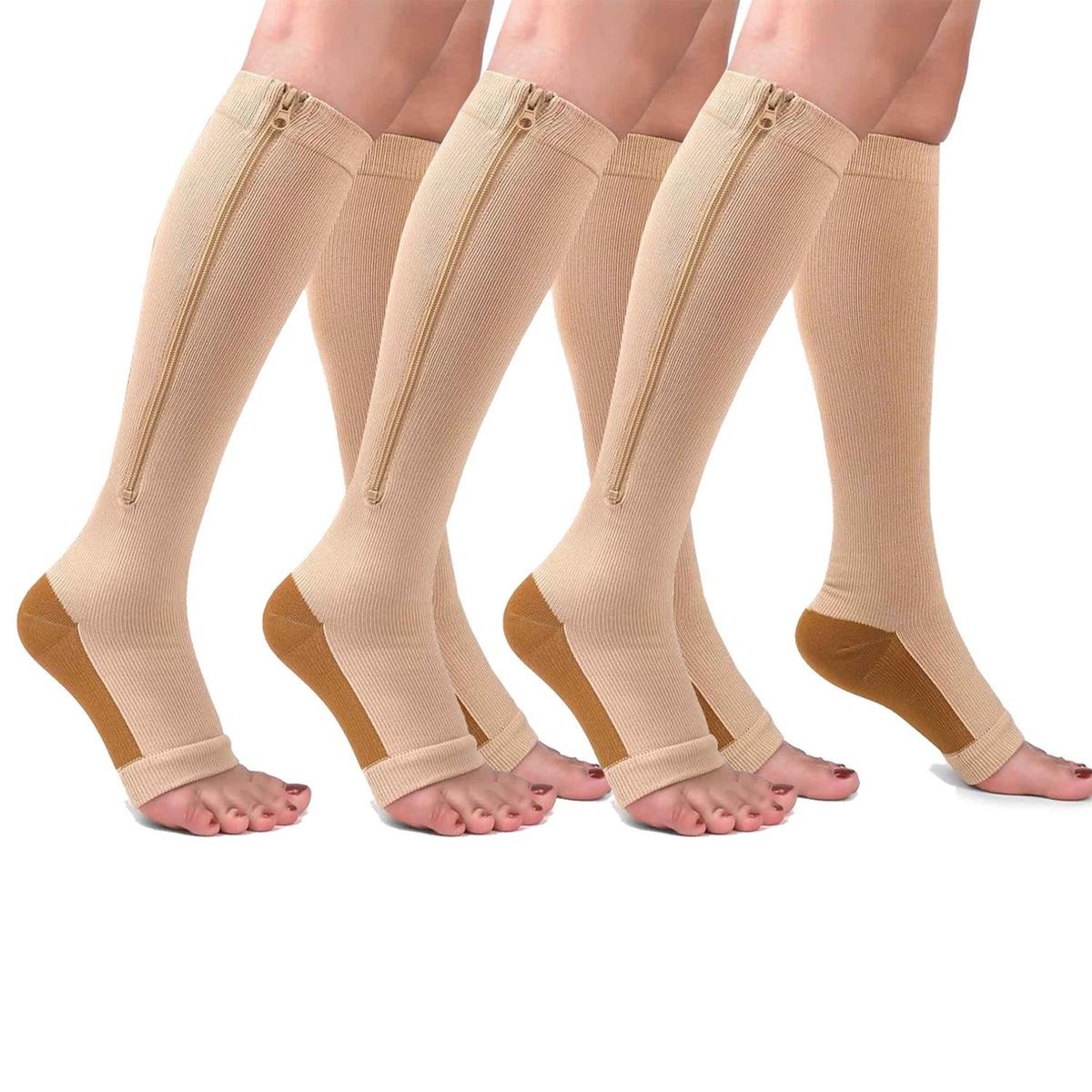 VITALIA TECHNOLOGY - Medias de Compresion Cremallera Vitalia 15-20 mmHg Set x 3 - Beige - S/M-