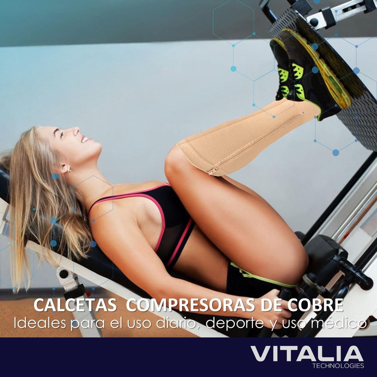 VITALIA TECHNOLOGY - Medias de Compresion Cremallera Vitalia 15-20 mmHg Set x 3 - Beige - S/M-