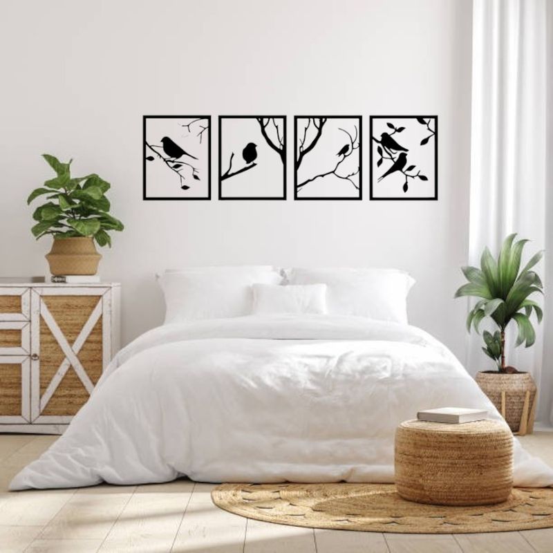 GENERICO - Cuadro decoración pared Tríptico Aves 120x40cm MDF Negro
