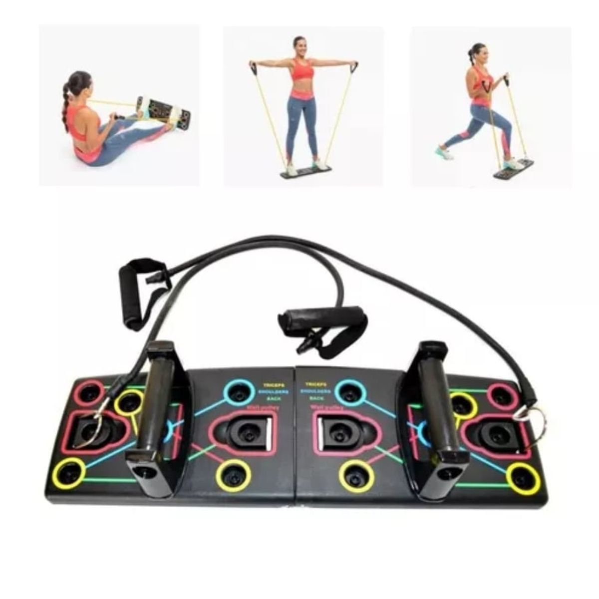 GENERICO - Tabla Push Up Con Bandas Elasticas Multifuncional Fitness