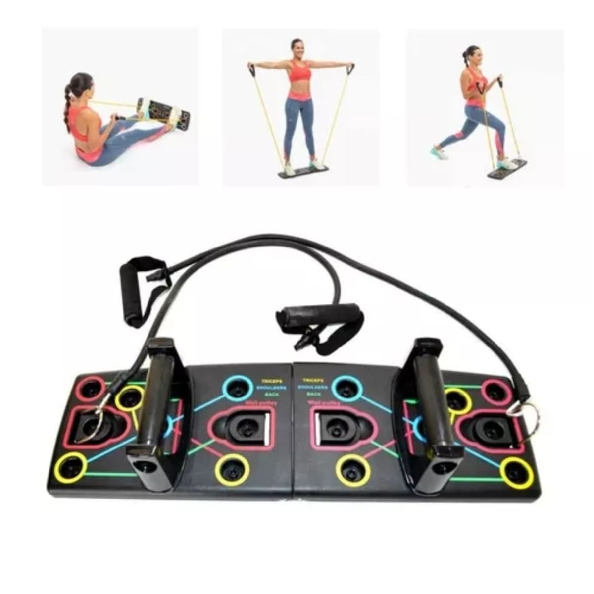 GENERICO - Tabla Push Up Con Bandas Elasticas Multifuncional Fitness