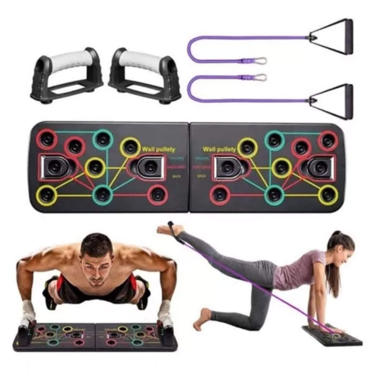 GENERICO - Tabla Push Up Con Bandas Elasticas Multifuncional Fitness
