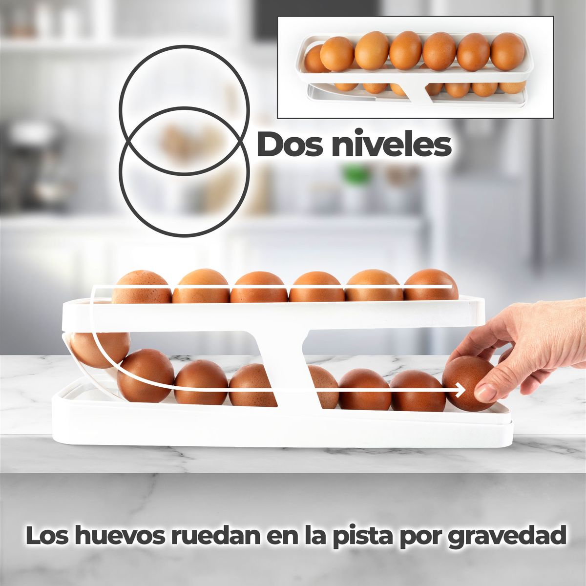 CHEF MASTER - Dispensador y organizador de huevos plástico Portahuevos