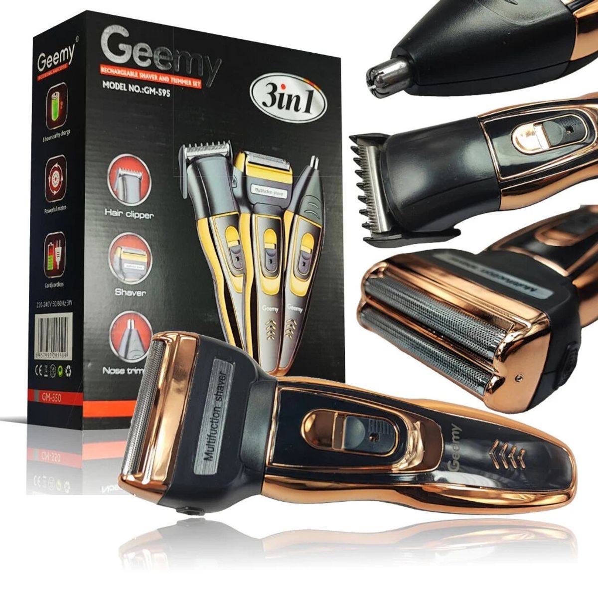 GENERICO - Maquina Afeitar Electrica Recargable 3 En 1 Geemy