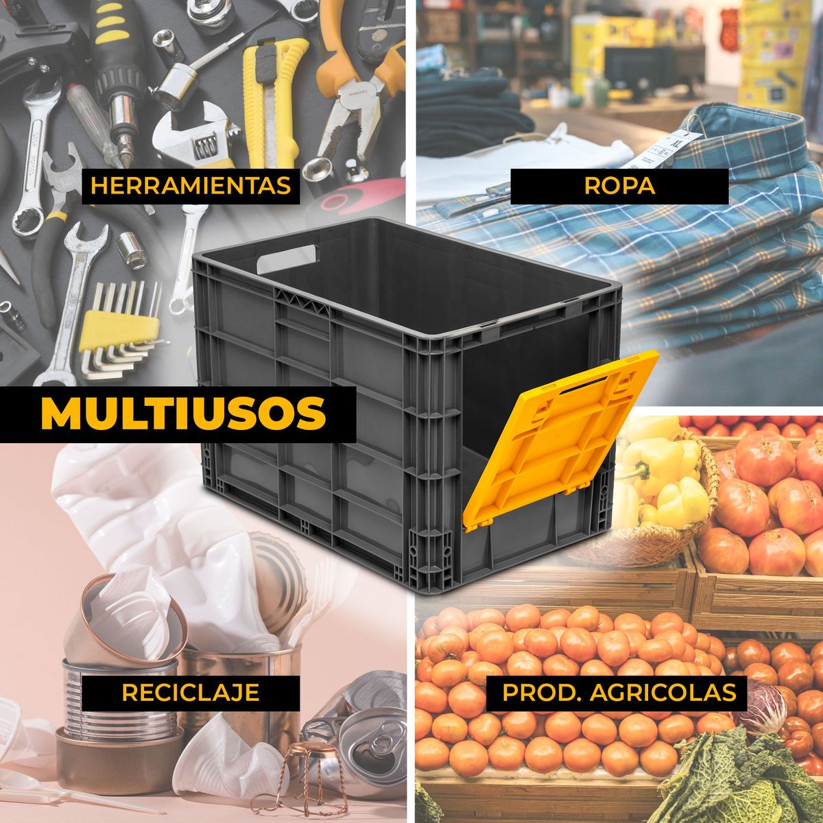 ENERGY PLUS - Canastilla plástica multiusos apilable con Ventana de Acceso