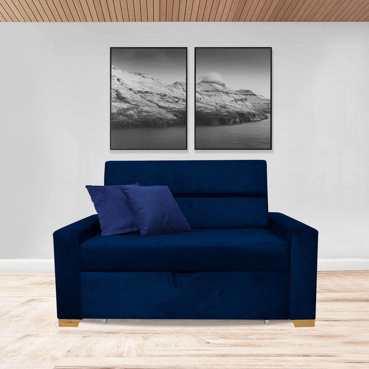 GENERICO - Sofacama Vogel Multifuncional Carrito Azul Petroleo + Cojines