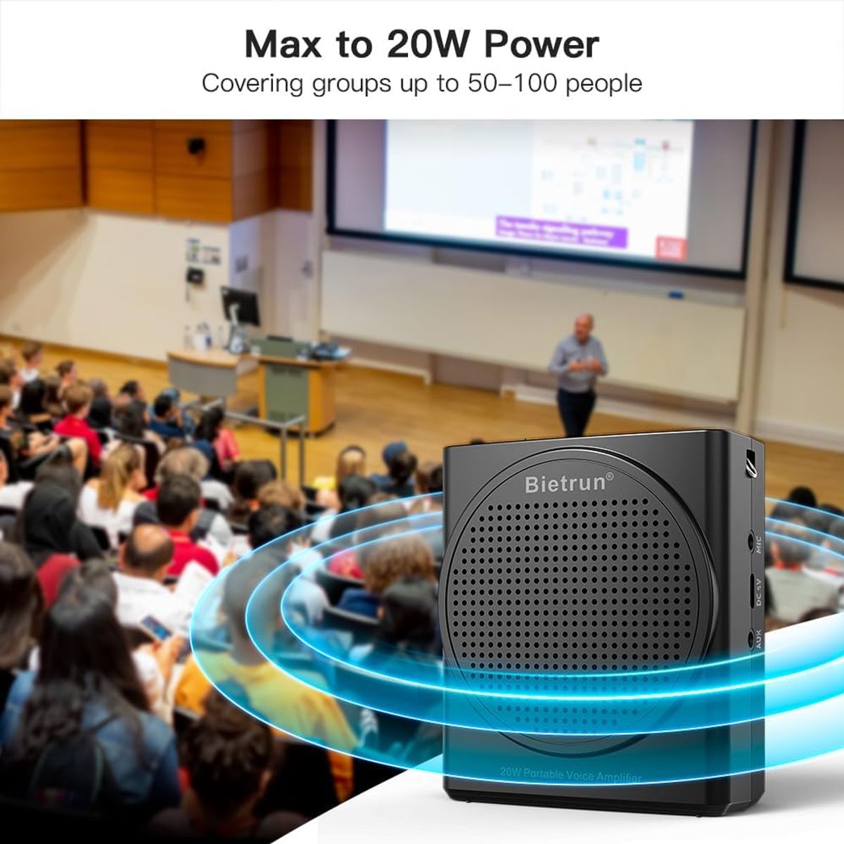 GENERICO - Parlante Megáfono Amplificador de Voz 20W Portátil Micrófono Diadema