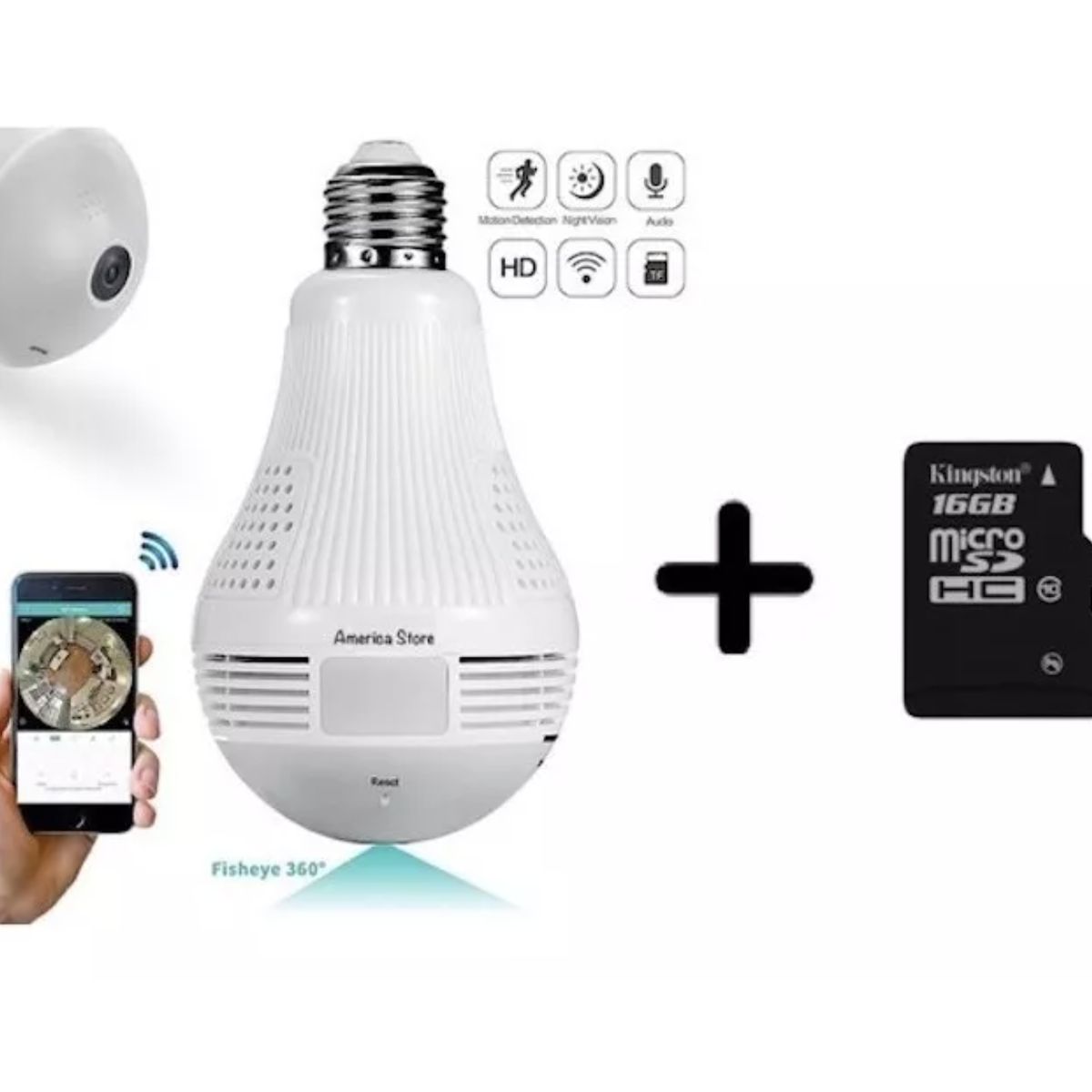 GENERICO - Combo Camara De Seguridad Bombillo 360 Wifi + Micro Sd 16gb