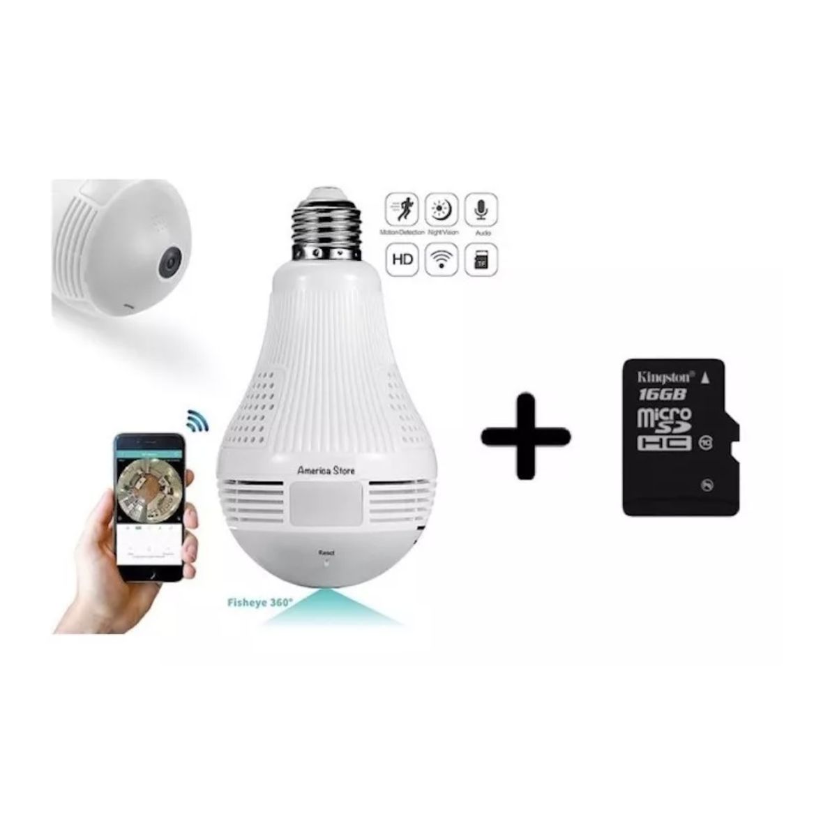 GENERICO - Combo Camara De Seguridad Bombillo 360 Wifi + Micro Sd 16gb