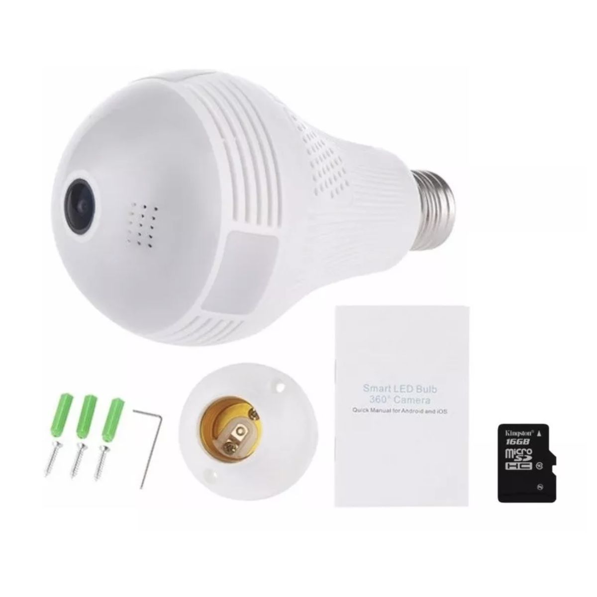 GENERICO - Combo Camara De Seguridad Bombillo 360 Wifi + Micro Sd 16gb