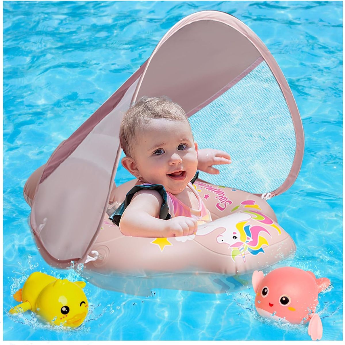 GENERICO - Flotador Bebé Con Toldo Protector Solar UPF50+ 24 - 36 meses