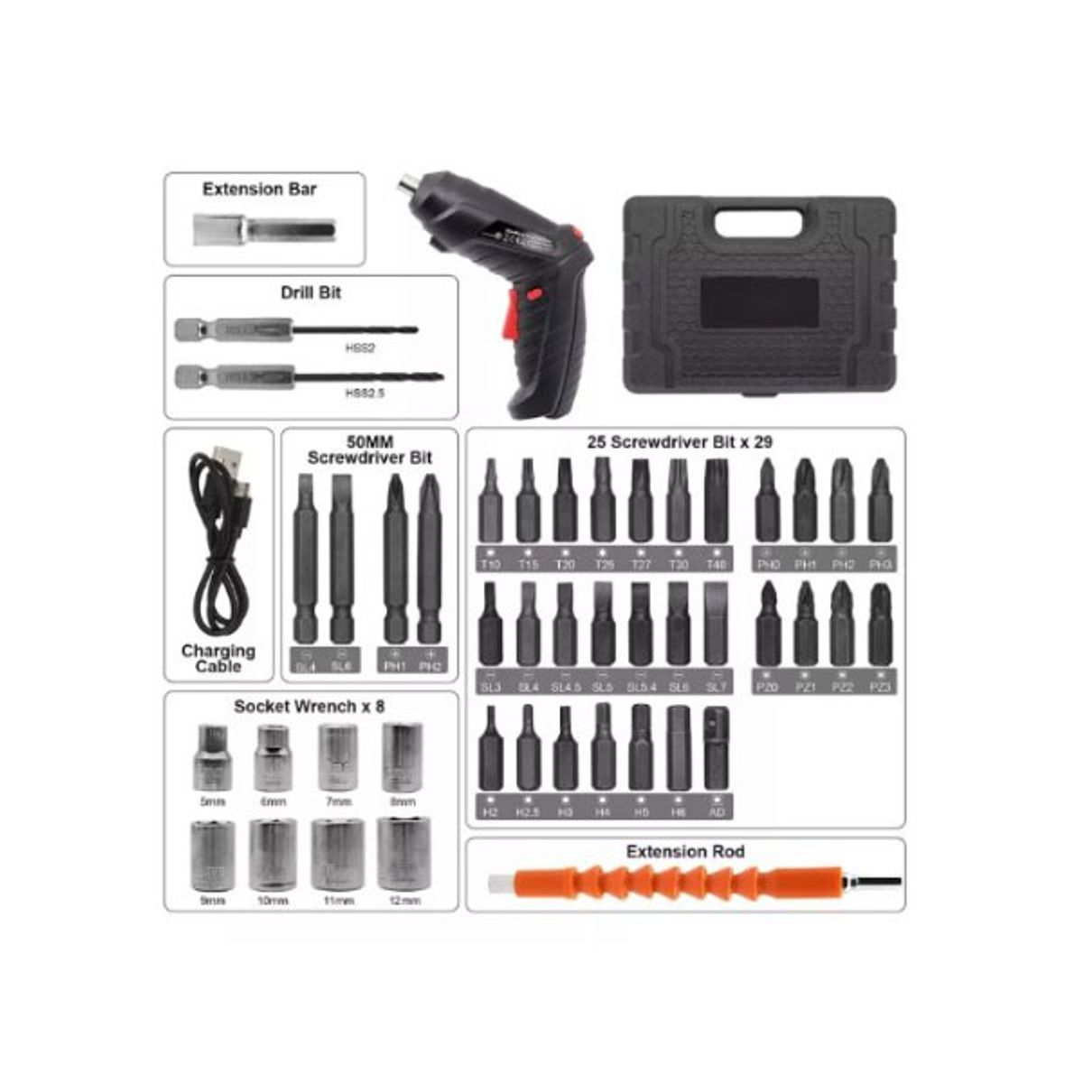 GENERICO - Kit Destornillador Inalámbrico Electrico Recargable