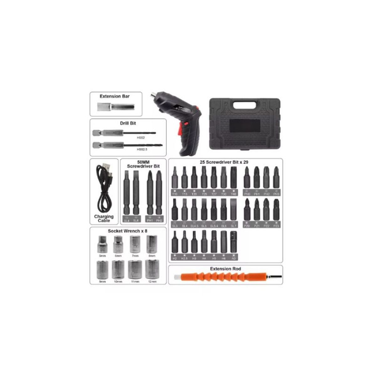 GENERICO - Kit Destornillador Inalámbrico Electrico Recargable