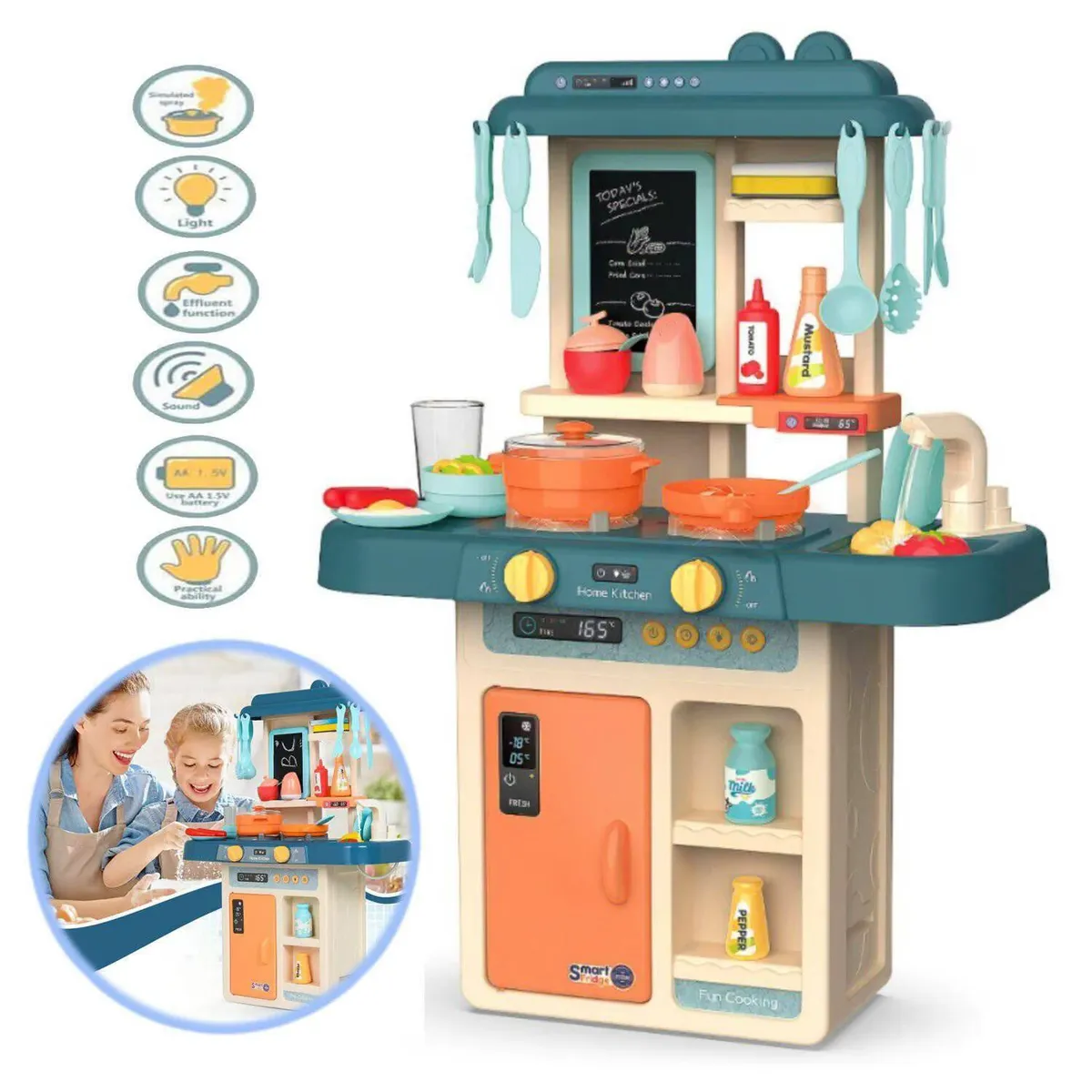 MARKET TOYS - Cocina Infantil Con Función De Agua  Luces  Sonido  Vapor