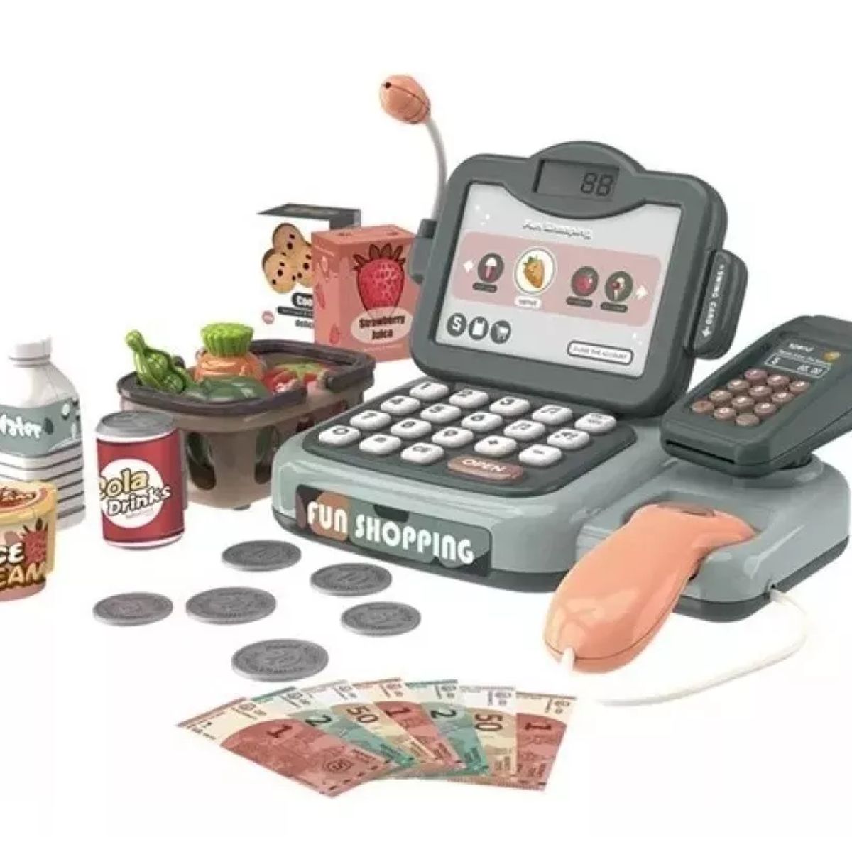 MARKET TOYS - Máquina Registradora Infantil Con Lector 24 Pcs