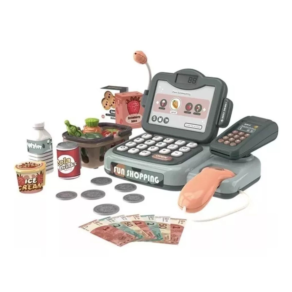 MARKET TOYS - Máquina Registradora Infantil Con Lector 24 Pcs