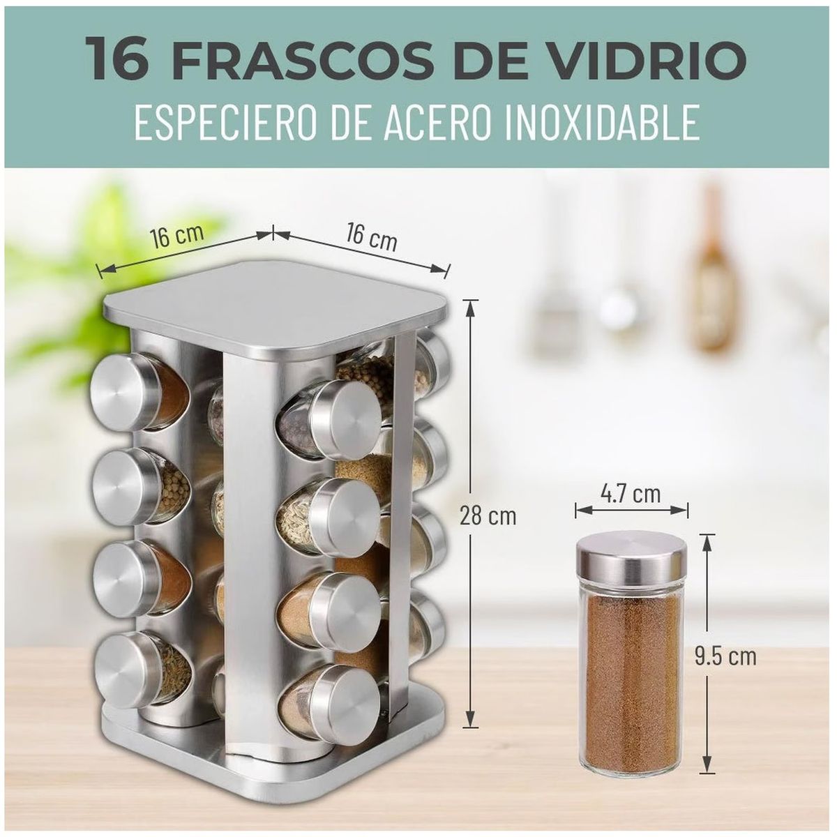 ONE PIXEL - Condimentero Giratorio Para Especias Organizador Cocina X16 PCS